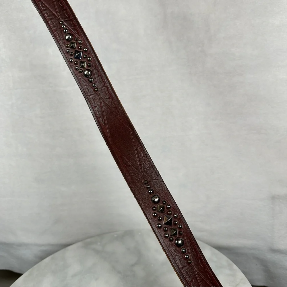 Brown Leather Studded Belt‎ boho bohemian silver biker western southwest